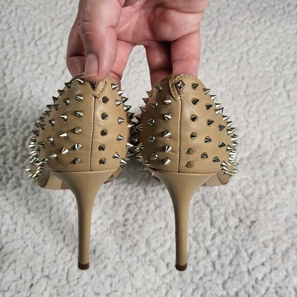 Sam Edelman Shoes HADLEE Oatmeal Suede Spiked Pump D'Orsay Heel size 6.5 - Picture 2 of 8